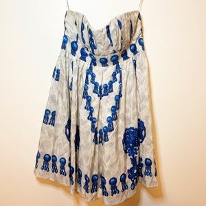 Nanette Lepore Blue/Grey silk strapless dress